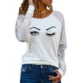 thumbnail image 1 of DYMADE Women Printed Round Neck Splice Lace Long Sleeve T-shirt Top, 1 of 3