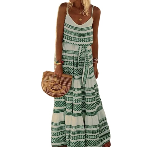 DYMADE Womens Summer Vocation Bohemia Slip Dress Sleeveless Round Neck Spaghetti Strap Tank Dresses