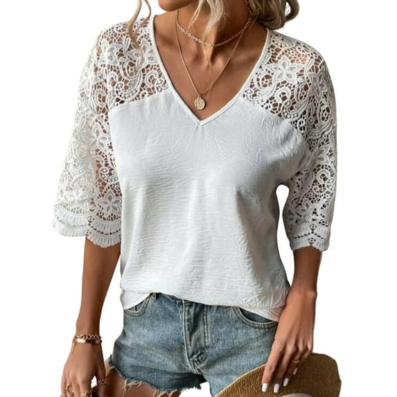DYMADE Women Raglan Sleeve V-Neck Hollow Out Classic Fit T-Shirts