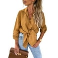 thumbnail image 1 of DYMADE Women Roll Tab Sleeve Solid Color Button Lapel Blouse, 1 of 4