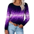 thumbnail image 1 of DYMADE Women Round Neck Gradient Long Sleeve Blouse, 1 of 4