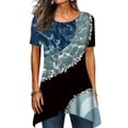 thumbnail image 1 of DYMADE Women Round Neck Printing Irregular Hem Short Sleeve Tunic T-Shirt Top, 1 of 4