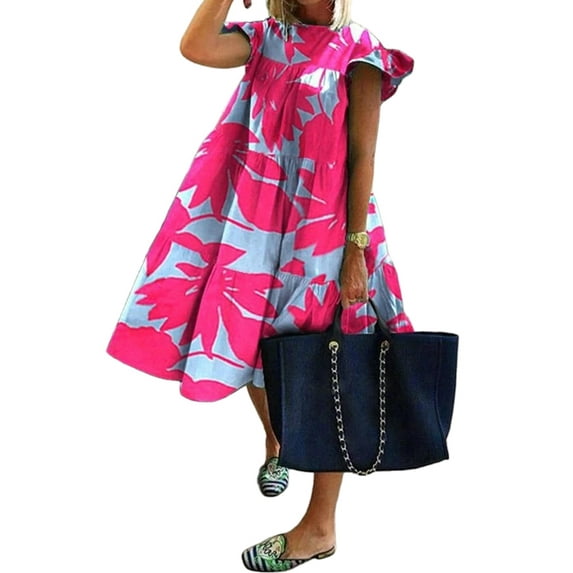 DYMADE Women Ruffle Short Sleeve Pullover Short Loose Babydoll Dress