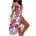 thumbnail image 1 of DYMADE Women Ruffle Slash Neck Hi-Low Hem Midi Skirt Summer Boho Beach Swing Floral Print Dress, 1 of 4