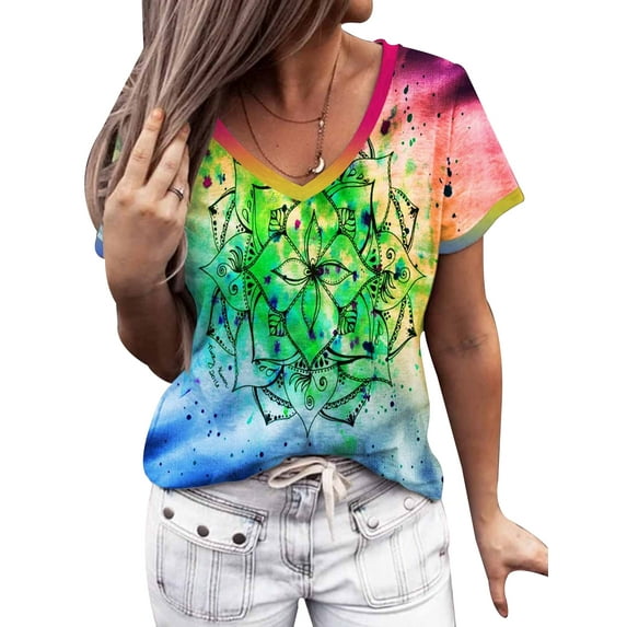 DYMADE Women Short Sleeve Graphic Print Casaul Tunic Pullover T-Shirts