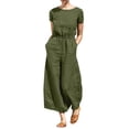 thumbnail image 1 of DYMADE Women Short Sleeve Summer Overalls Button Back Boilersuit Cotton Linen Dungarees Loose Jumpsuits, 1 of 8