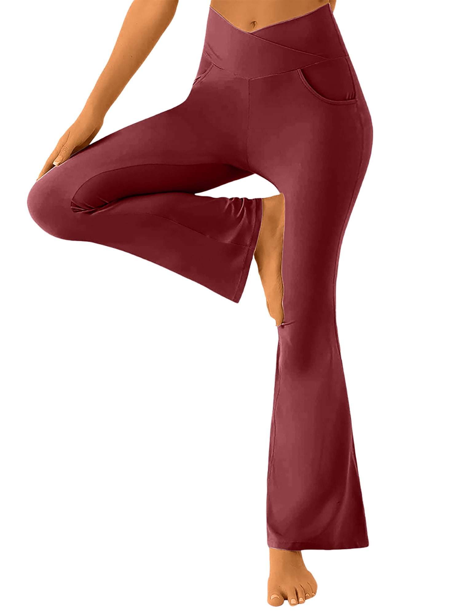 Buy IUGA Bootcut Yoga Pants for Women with Pockets High Waisted Workout  Pants Tummy Control Bootleg Work Pants for Women (Maroon, Medium) at