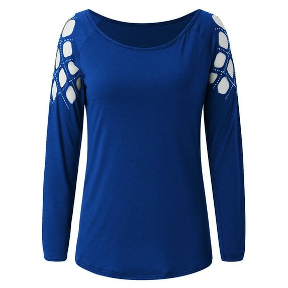 DYMADE Women Long Sleeve Blouse Hollow Out Hot Diamond Casual T-shirt Top