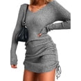 thumbnail image 1 of DYMADE Women Slim Fit Thread Pleated Drawstring Short Length Long Sleeve Dress, 1 of 4