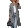 thumbnail image 1 of DYMADE Women Solid Color Cardigan Pockets Woolen Long Sleeve Coat, 1 of 4