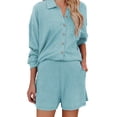 thumbnail image 1 of DYMADE Women Solid Color Knit Fabric Buttons Lapel Casual Housewear Elastic Suit, 1 of 5