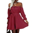 thumbnail image 1 of DYMADE Women Solid Color Lace Up Long Sleeve Ruffle High Waist Dress, 1 of 6