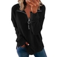 thumbnail image 1 of DYMADE Women Solid Color Lapel Zipper Long Sleeve Pullover Casual Top, 1 of 4