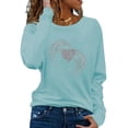 thumbnail image 1 of DYMADE Women Solid Color Printed Long Sleeve Round Neck Top Loose Casual T-shirt, 1 of 4