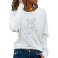 thumbnail image 1 of DYMADE Women Solid Color Printed Long Sleeve Round Neck Top Loose Casual T-shirt, 1 of 4