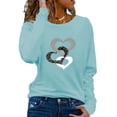 thumbnail image 1 of DYMADE Women Solid Color Printed Long Sleeve Round Neck Top Loose Casual T-shirt, 1 of 4