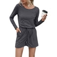 thumbnail image 1 of DYMADE Women Solid Color Round Neck Casual Patch Pocket One-piece Shorts, 1 of 6