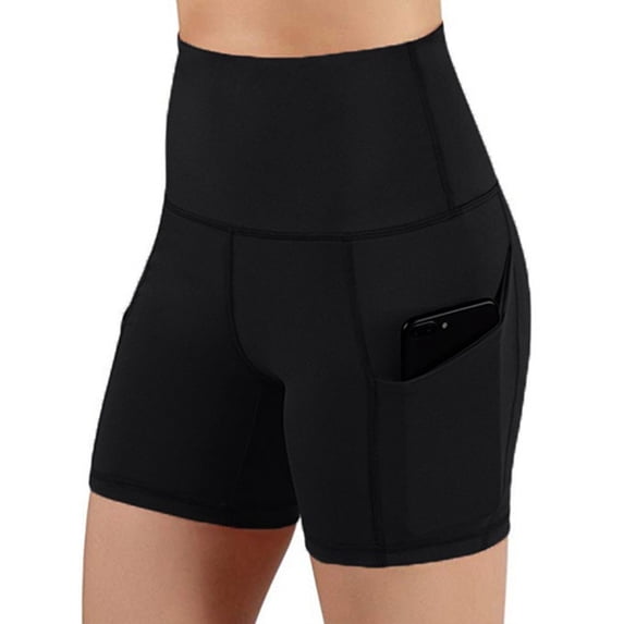 DYMADE Women Solid Color Sporty Athletic Side Pocket Elastic Waist Shorts Slim Yoga Leggings