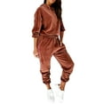 thumbnail image 1 of DYMADE Women Solid Color Velvet Long Sleeve Leisure Hoodies Pants 2PCs Suit, 1 of 6