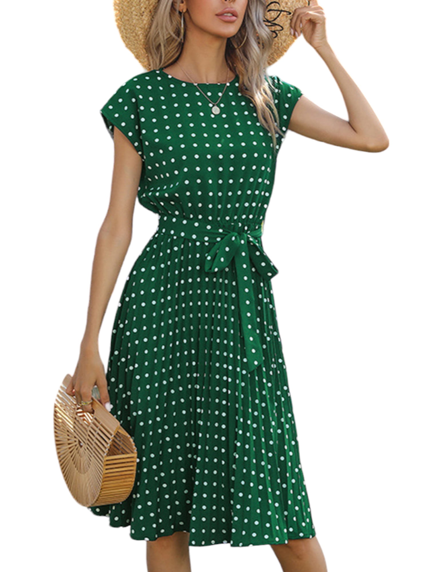 Floral Short Sleeve Belted Midi Dress Women