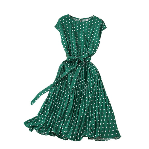 DYMADE Women Summer Floral Print Elastic Waist Short Sleeve Belted Midi Length A-Line Dress,Sold by Tong Ling E-commerce CO.,LTD