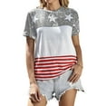 thumbnail image 1 of DYMADE Women Summer Independence Day Print Short Sleeve Panel Stripe T-shirt, 1 of 4