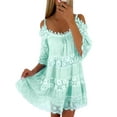 thumbnail image 1 of DYMADE Women Summer Lace Spliced Half Sleeve Slash Neck Loose Waist Strappy Straps Casual A-Line Dress, 1 of 2
