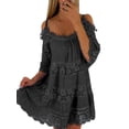 thumbnail image 1 of DYMADE Women Summer Lace Spliced Half Sleeve Slash Neck Loose Waist Strappy Straps Casual A-Line Dress, 1 of 2