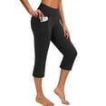 thumbnail image 1 of DYMADE Women Sweatpant Yoga Sport Running Mid Waist Solid Color Pockets Athletic Fit Capri Leggings, 1 of 5
