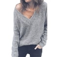 thumbnail image 1 of DYMADE Women V-Neck Long Sleeve Solid Backless Elegant Top, 1 of 4