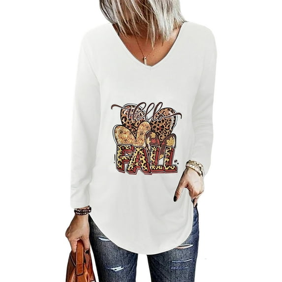 DYMADE Women V-neck Long Sleeve Printed Casual T-shirt