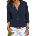 thumbnail image 1 of DYMADE Women Versatile OL Shirt Long Sleeve Button Down Solid Blouse, 1 of 4