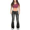 thumbnail image 1 of DYMADE Women Washed Bootcut Jeans Low Rise Flare Denim Pants with Pockets, 1 of 4