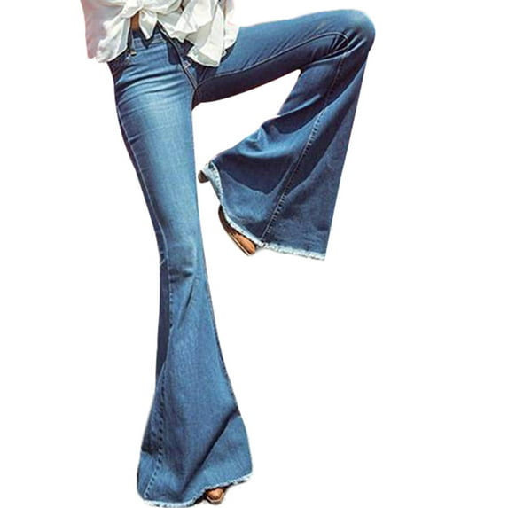 DYMADE Women Wide Leg Denim Jeans Bell Bottom Long Pants