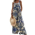 thumbnail image 1 of DYMADE Women Wide Strap Retro Print Square Neck Wide Leg Full Length Pockets Jumpsuits, 1 of 4