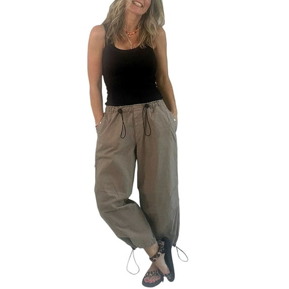 DYMADE Women Workwear Solid Draw String Elastic Waist Full Length Cargo Pant