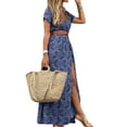 thumbnail image 1 of DYMADE Women Wrap V-Neck Boho Short Sleeve Loose Floral Printed Maxi Dress, 1 of 3