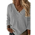 thumbnail image 1 of DYMADE Women's Acrylic Leisure V-Neck Long Sleeve Relaxed Fit Crochet Pullover Sweaters, 1 of 2