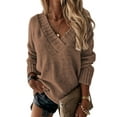 thumbnail image 1 of DYMADE Women's Acrylic Leisure V-Neck Long Sleeve Relaxed Fit Crochet Pullover Sweaters, 1 of 2