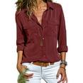 thumbnail image 1 of DYMADE Women's Button Henley Tops Solid Single Breasted Long Sleeve Pockets Basic Blouse, 1 of 2