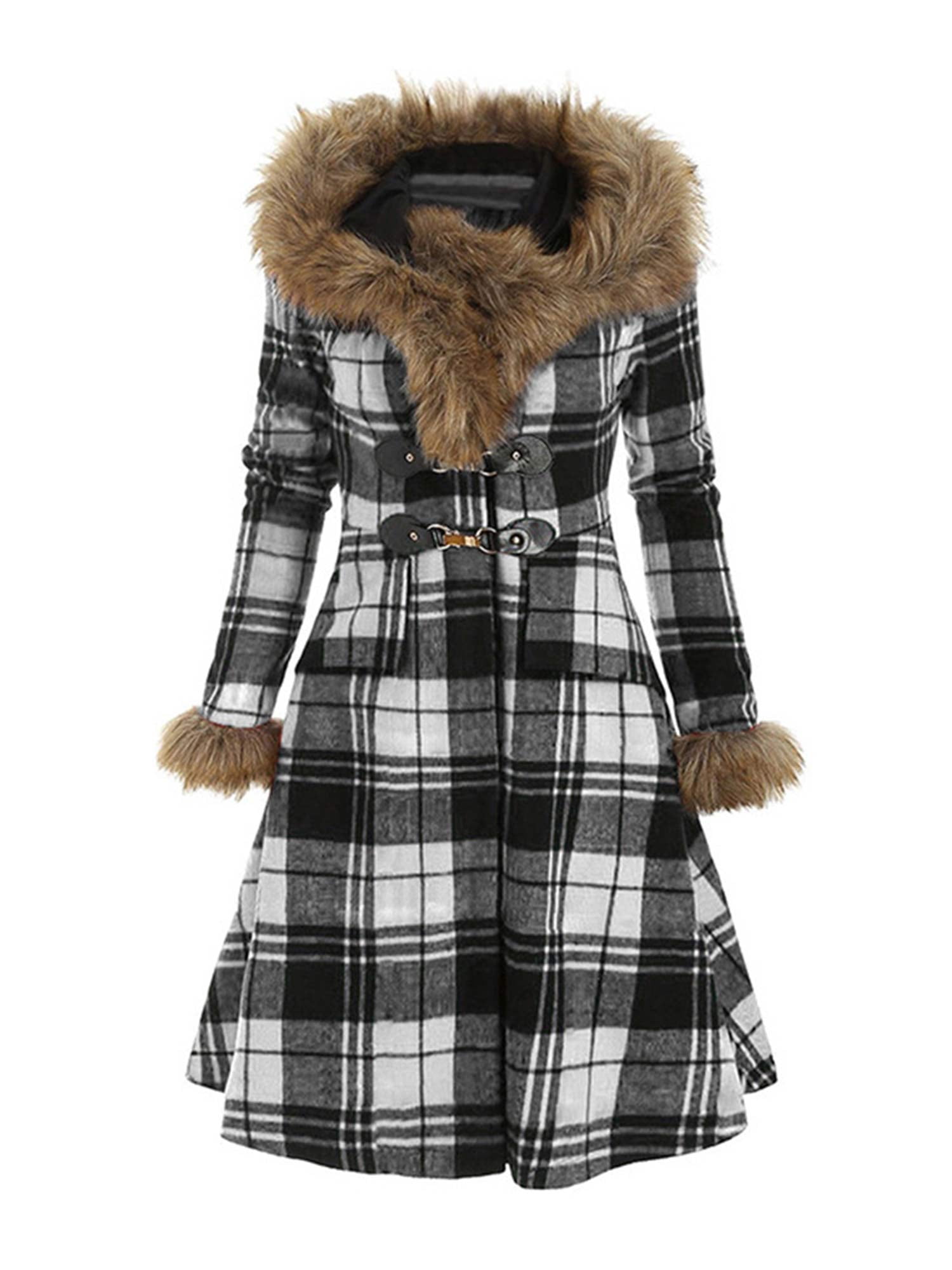 Plaid print longline hooded coat Clearance