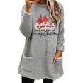 thumbnail image 1 of DYMADE Women's Christmas Santa Print Pockets Warming Round Neck Long Sleeve Reaxed Fit Pullover Tunic T-Shirt Blouses, 1 of 2