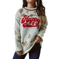 thumbnail image 1 of DYMADE Women's Christmas Snowflake Print Embroidered Crochet Round Neck Long Sleeve Pullover Sweater, 1 of 3