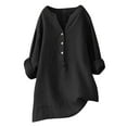 thumbnail image 1 of DYMADE Women's Cotton Linen T-Shirts Long Sleeve Tunic Tops Casual Loose Blouse, 1 of 2
