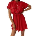 thumbnail image 1 of DYMADE Women's Crew Neck Short Sleeve Shirt Dress with Pockets, 1 of 3