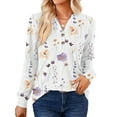thumbnail image 1 of DYMADE Women's Fashion Casual Printed Button V Neck Long Sleeve Tops, 1 of 4