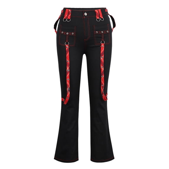 DYMADE Women's Goth Pants Workwear Pocket Solid Color Full-length Cargo Pants