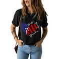 thumbnail image 1 of DYMADE Women's Independence Day Round Neck Short Sleeve US Flag Print Cotton Basic T-Shirt Top, 1 of 3