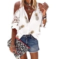 thumbnail image 1 of DYMADE Women's Lace Stitching Floral Print Cold Shoulder 3/4 Sleeve Loose Tunic Blouses Tops, 1 of 3