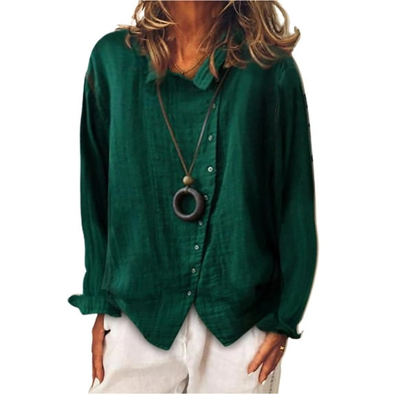 DYMADE Women's Leisure Long Sleeve Turn-down Collar Henley Button Basic Blouse